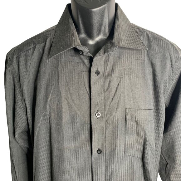 Adolfo Button Up Long Sleeve Shirt XL Black Textured Stripes Pocket Collared - Picture 2 of 6